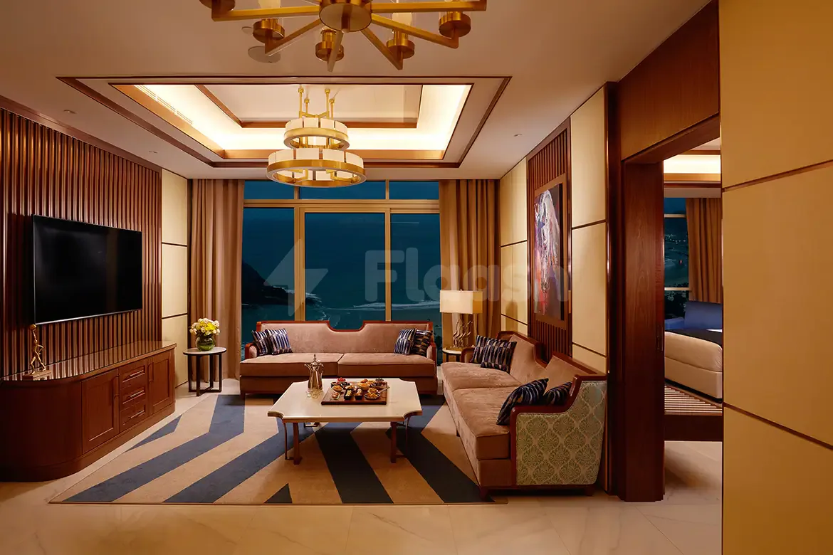 Luxury meeting room at Royal M Hotel & Resort Al Aqah Beach in Fujairah with ocean view through large