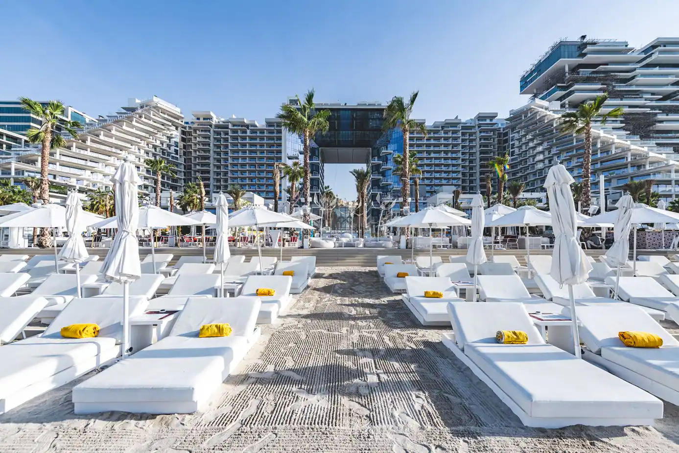 Rooftop terrace at Beach By Five Beach Party Dubai with patterned sand surface