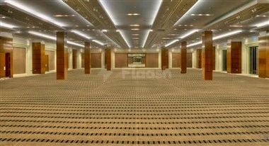 Concert hall at Sheraton Dammam Hotel & Convention Centre, Dammam, featuring polished wooden pillars and patterned carpeting