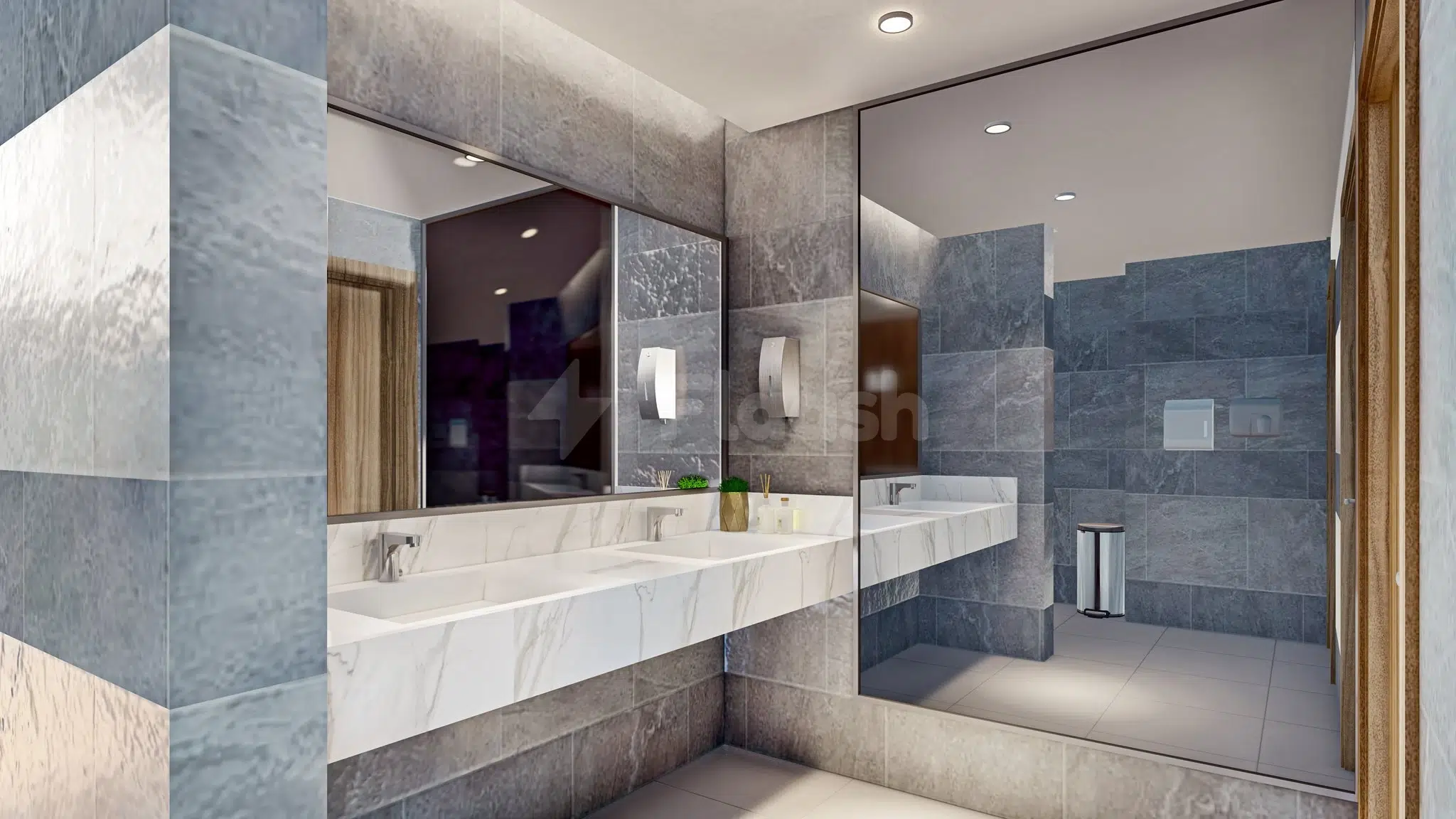 Bathroom at Staybridge Suites Al Khobar City, Al Khobar, featuring gray marble tiles and a double vanity