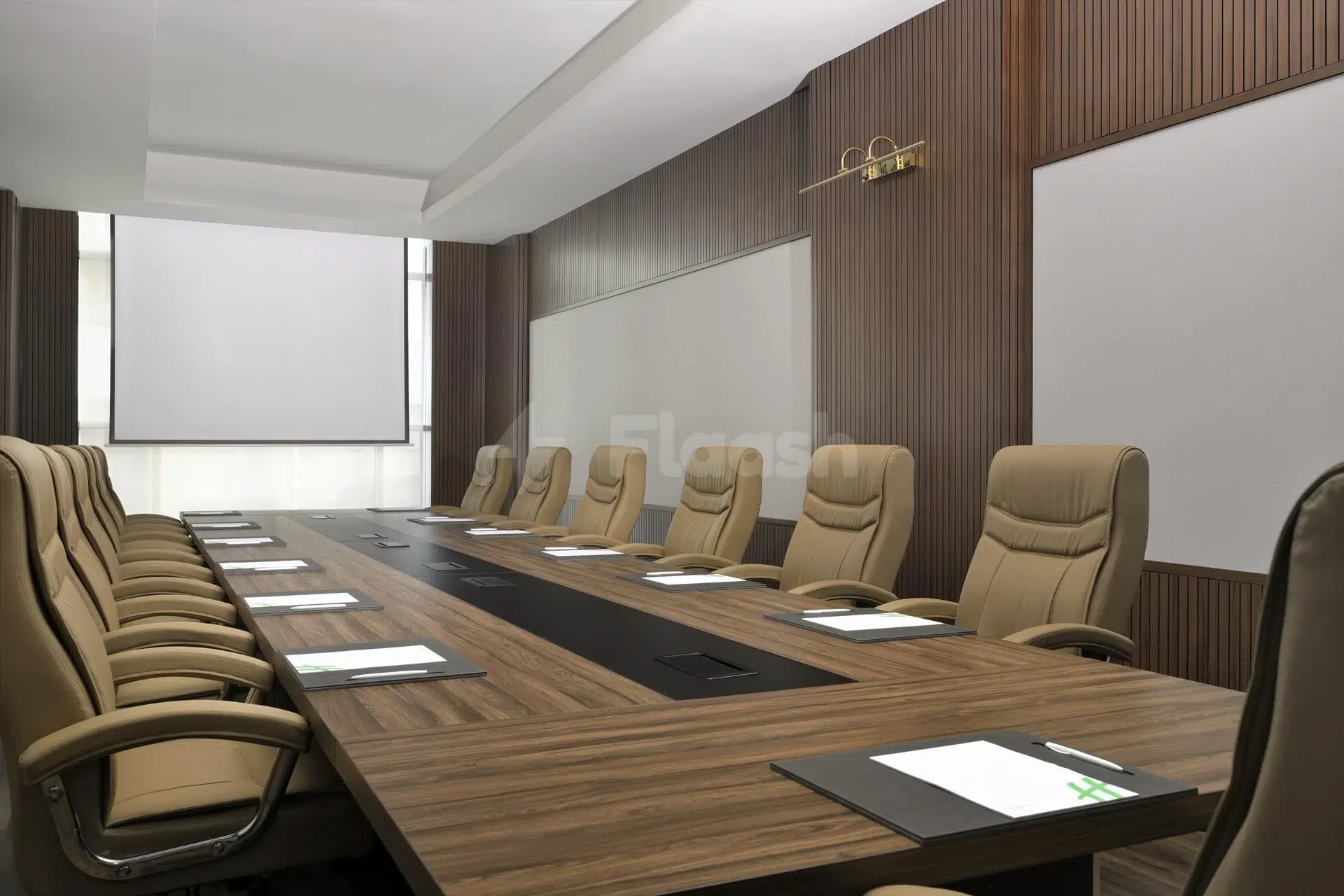 Conference room at Holiday Inn Jeddah Corniche, Djeddah, featuring wooden paneling and ergonomic chairs around a long table