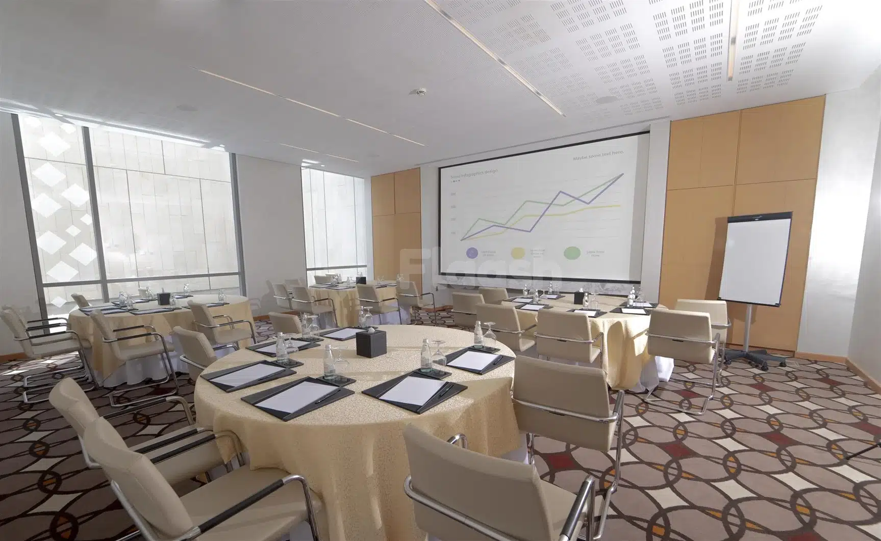 Conference room at Dana Rayhaan by Rotana, Dammam, with large projection screen displaying graph data on wall