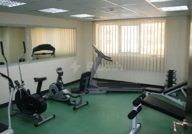 Fitness center at Al Hayat Hotel Apartments, Sharjah, with green flooring and mirrored walls