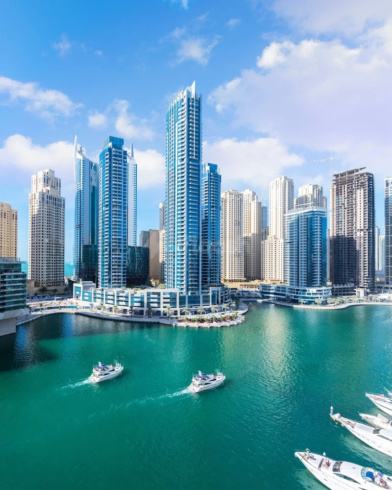 Marina view from InterContinental Dubai Marina, Dubai, featuring turquoise waters and sleek yachts